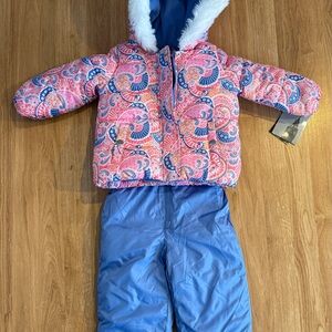 NWT London Fog Girls' Water Resistant Two-Piece Winter Snowsuit - Blue/Pink - 2T